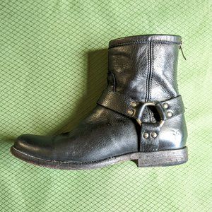 Frye Phillip Harness Short Boot, Black, Size 7.5